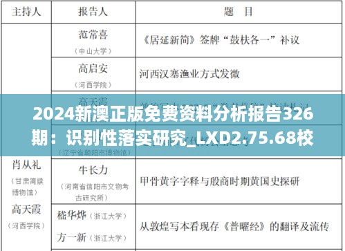 2024新澳正版免费资料分析报告326期：识别性落实研究_LXD2.75.68校园版