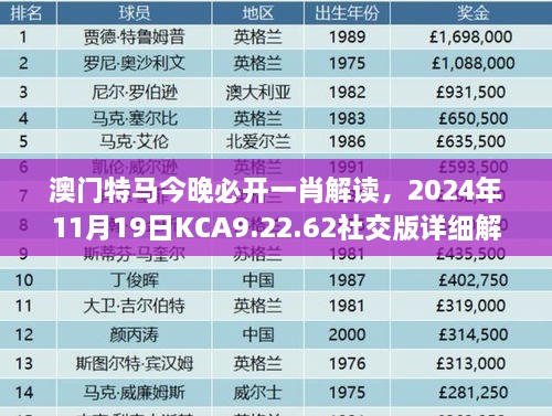 澳门特马今晚必开一肖解读，2024年11月19日KCA9.22.62社交版详细解析