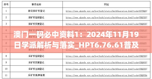 澳门一码必中资料1：2024年11月19日学派解析与落实_HPT6.76.61普及版