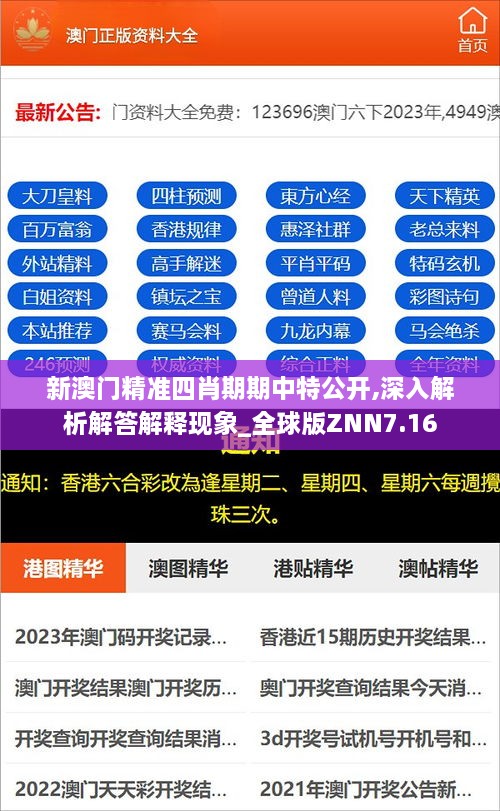 新澳门精准四肖期期中特公开,深入解析解答解释现象_全球版ZNN7.16