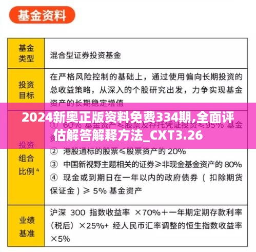 2024新奥正版资料免费334期,全面评估解答解释方法_CXT3.26