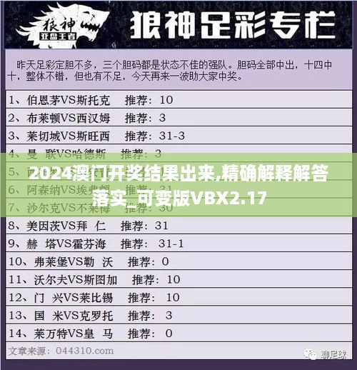 2024澳门开奖结果出来,精确解释解答落实_可变版VBX2.17