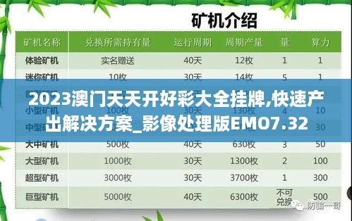 2023澳门天天开好彩大全挂牌,快速产出解决方案_影像处理版EMO7.32