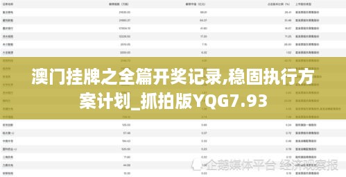 澳门挂牌之全篇开奖记录,稳固执行方案计划_抓拍版YQG7.93