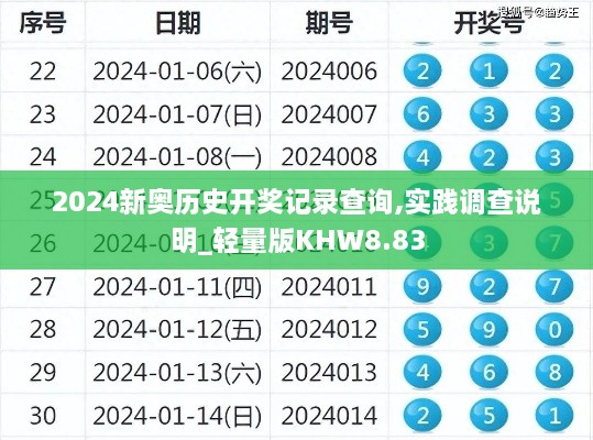 2024新奥历史开奖记录查询,实践调查说明_轻量版KHW8.83