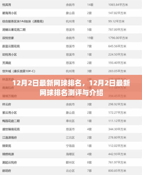 最新网球排名测评与介绍，12月2日更新报告