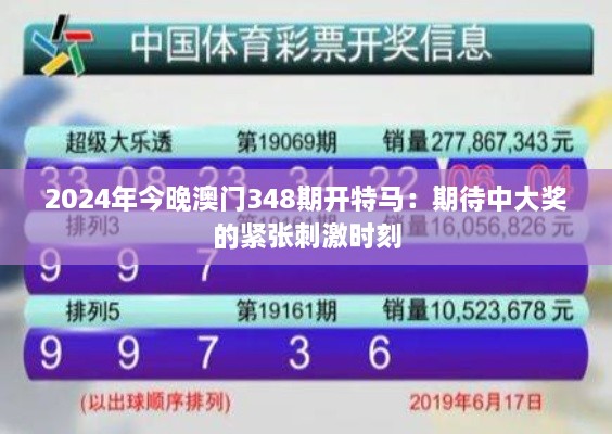 2024年今晚澳门348期开特马：期待中大奖的紧张刺激时刻