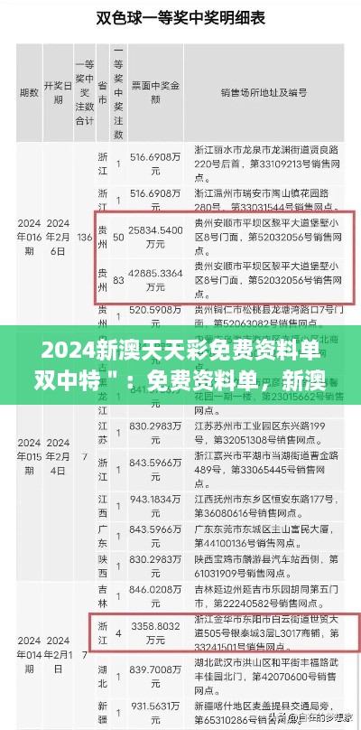 2024新澳天天彩免费资料单双中特＂：免费资料单，新澳彩市的中奖新动力