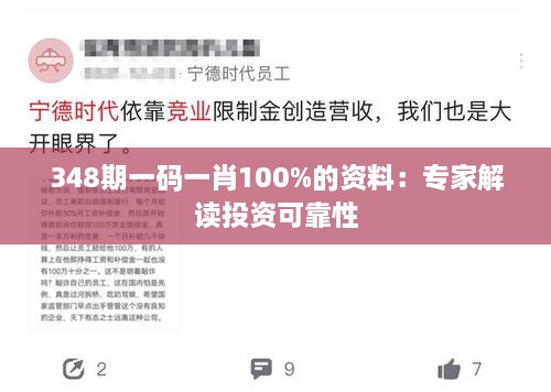 348期一码一肖100%的资料：专家解读投资可靠性