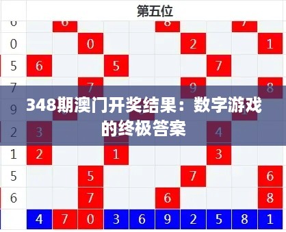 348期澳门开奖结果：数字游戏的终极答案