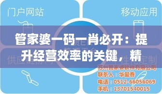 管家婆一码一肖必开：提升经营效率的关键，精准把握市场需求