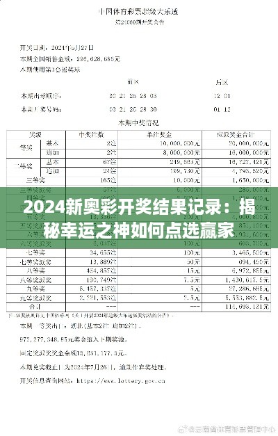 2024新奥彩开奖结果记录：揭秘幸运之神如何点选赢家