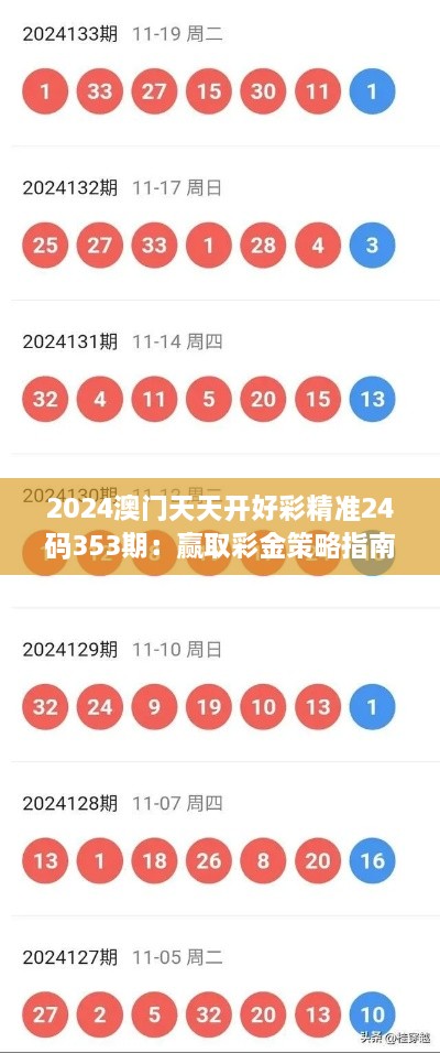 2024澳门天天开好彩精准24码353期：赢取彩金策略指南