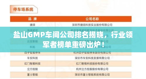 盐山GMP车间公司排名揭晓，行业领军者榜单重磅出炉！